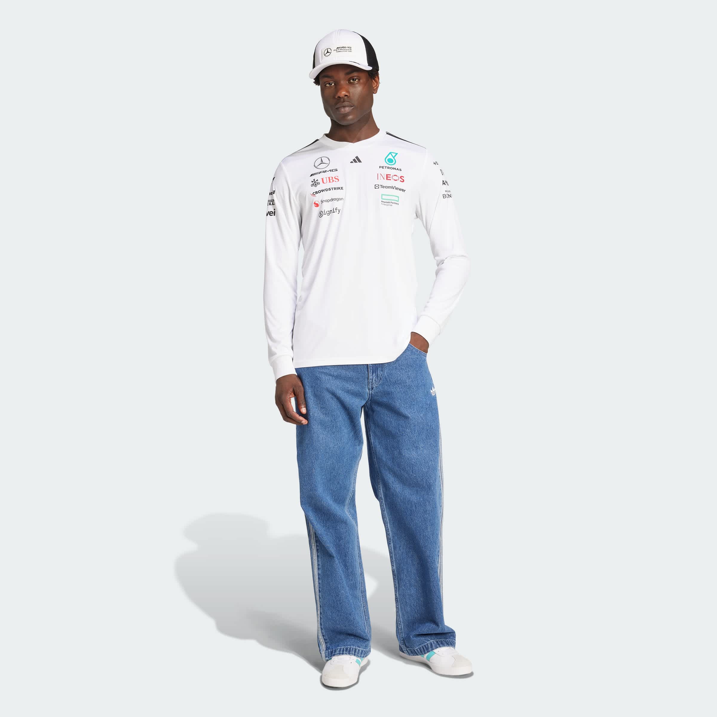 Foto 9 pulgar | Playera Oficial Blanca Manga Larga De Piloto Mercedes - Amg Petronas F1 Team Adidas Blanco Hombre