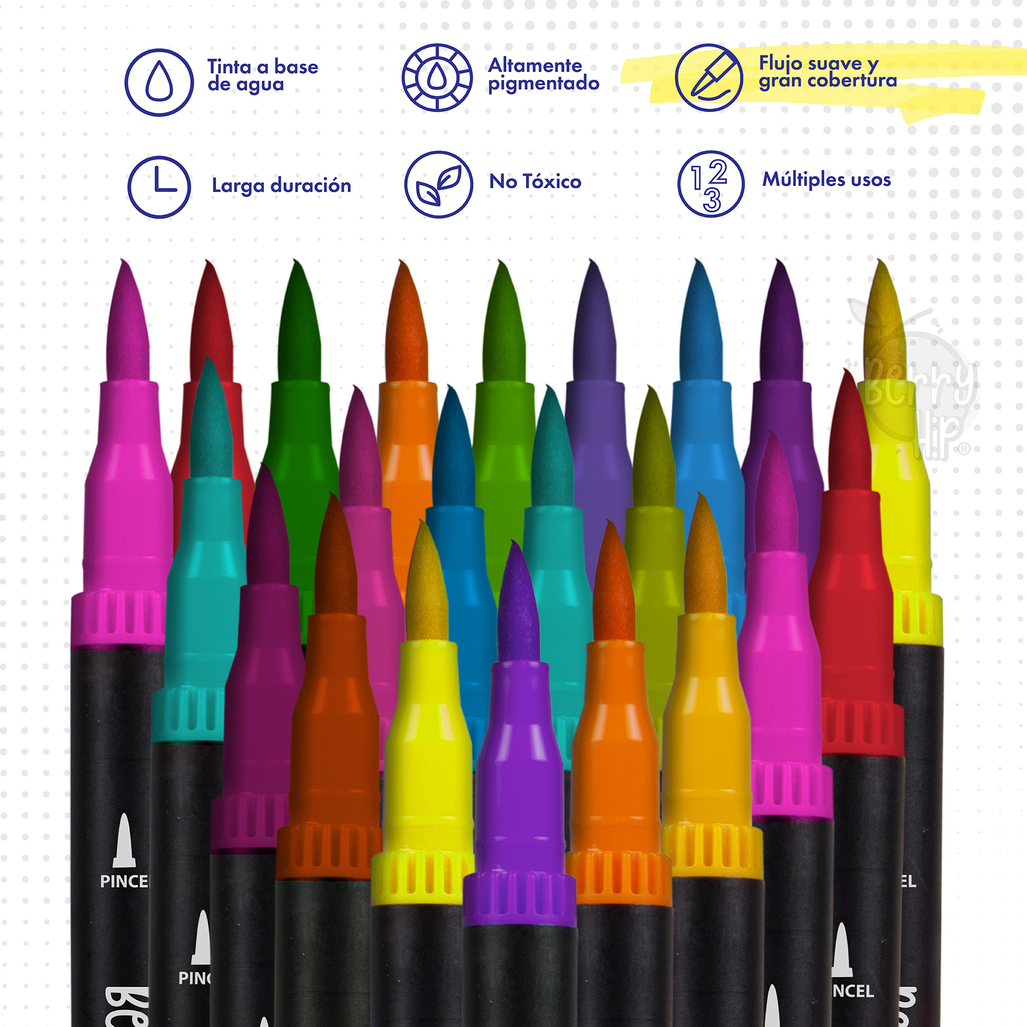 Foto 2 | Berry Hip Set De Marcadores Doble Punta 0.4 Mm Y Pincel 1-4 Mm  Colores Surtidos  Ideal Lettering Y Dibujo (80 Piezas)