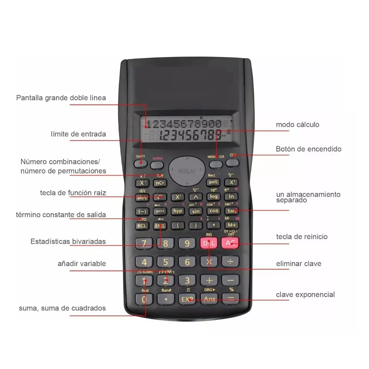 Foto 4 pulgar | Calculadora Cientifica Escolar Con Baterias 240 Funciones Eo Safe Imports  Esi-12667 Negro