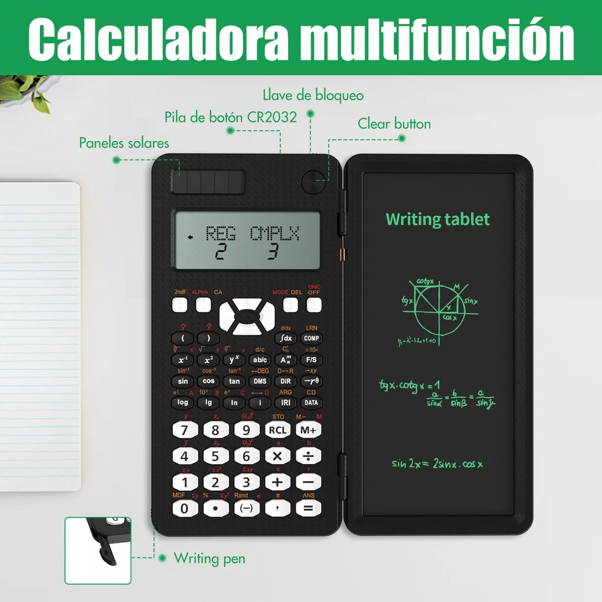 Foto 4 pulgar | Calculadora Científica 417 Funciones + Tableta De Escritura Eo Safe Imports Esi-12662 Negro