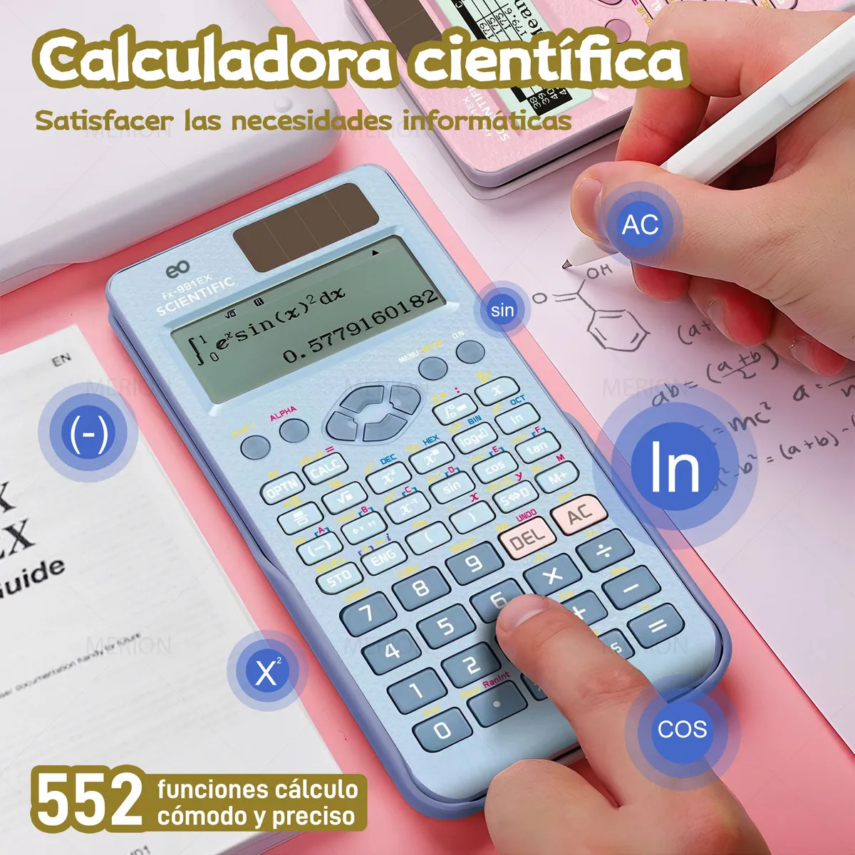 Foto 4 pulgar | Calculadora Cientifica Y Ingeniería Funciones Eo Safe Imports Esi-19803 Azul