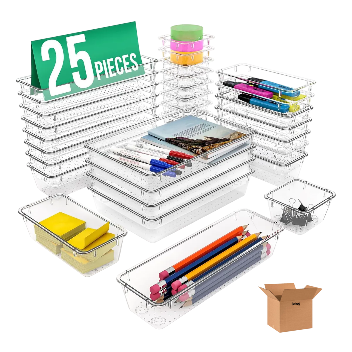 Foto 2 pulgar | 25pcs Organizador De Cajones  Belug Escritorio Transparente Oficina Transparente