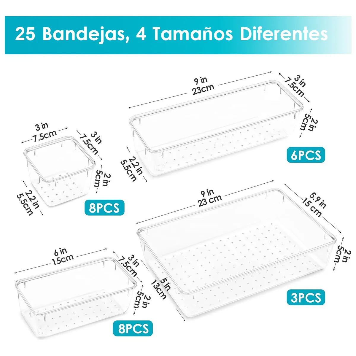 Foto 3 pulgar | 25pcs Organizador De Cajones  Belug Escritorio Transparente Oficina Transparente
