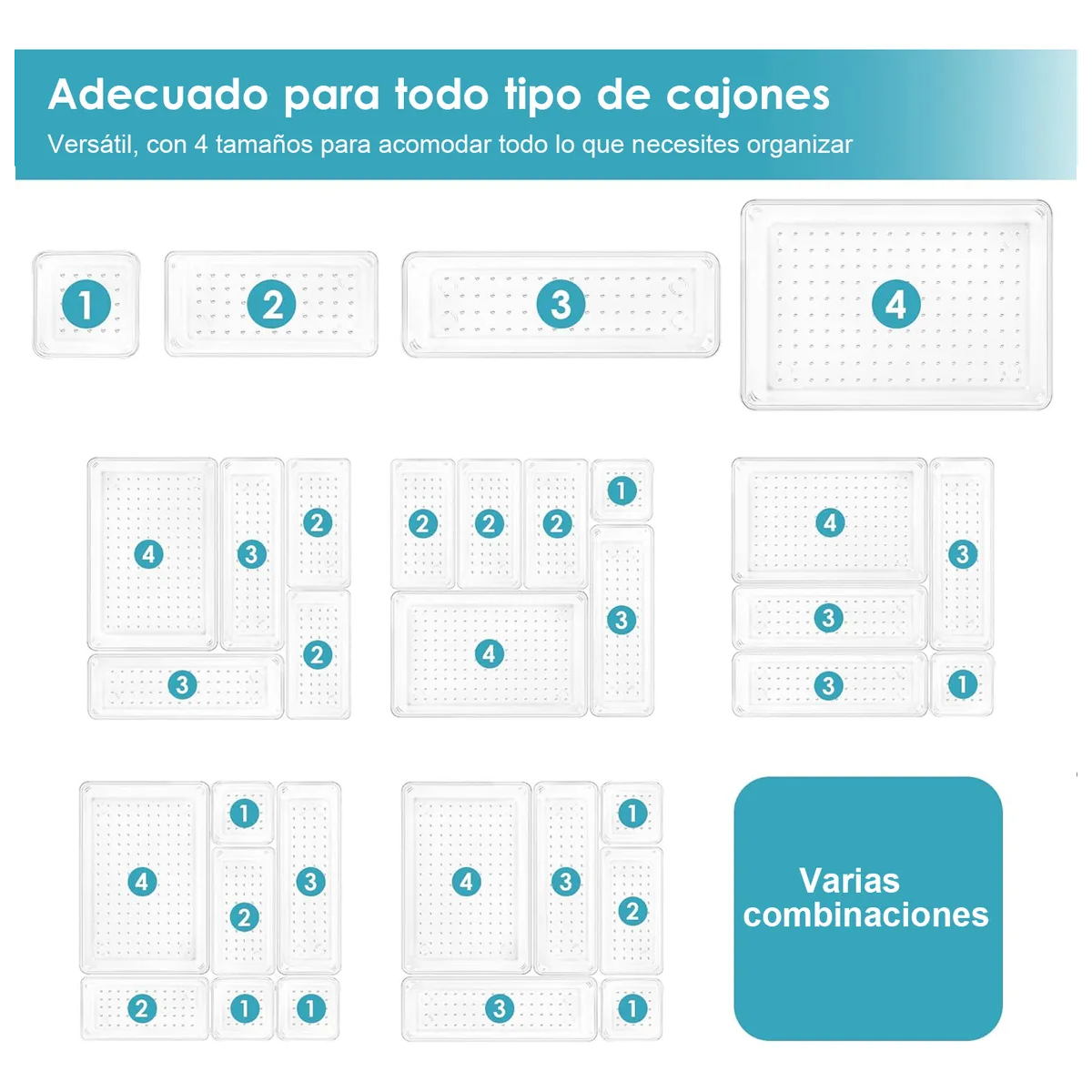 Foto 4 pulgar | 25pcs Organizador De Cajones  Belug Escritorio Transparente Oficina Transparente