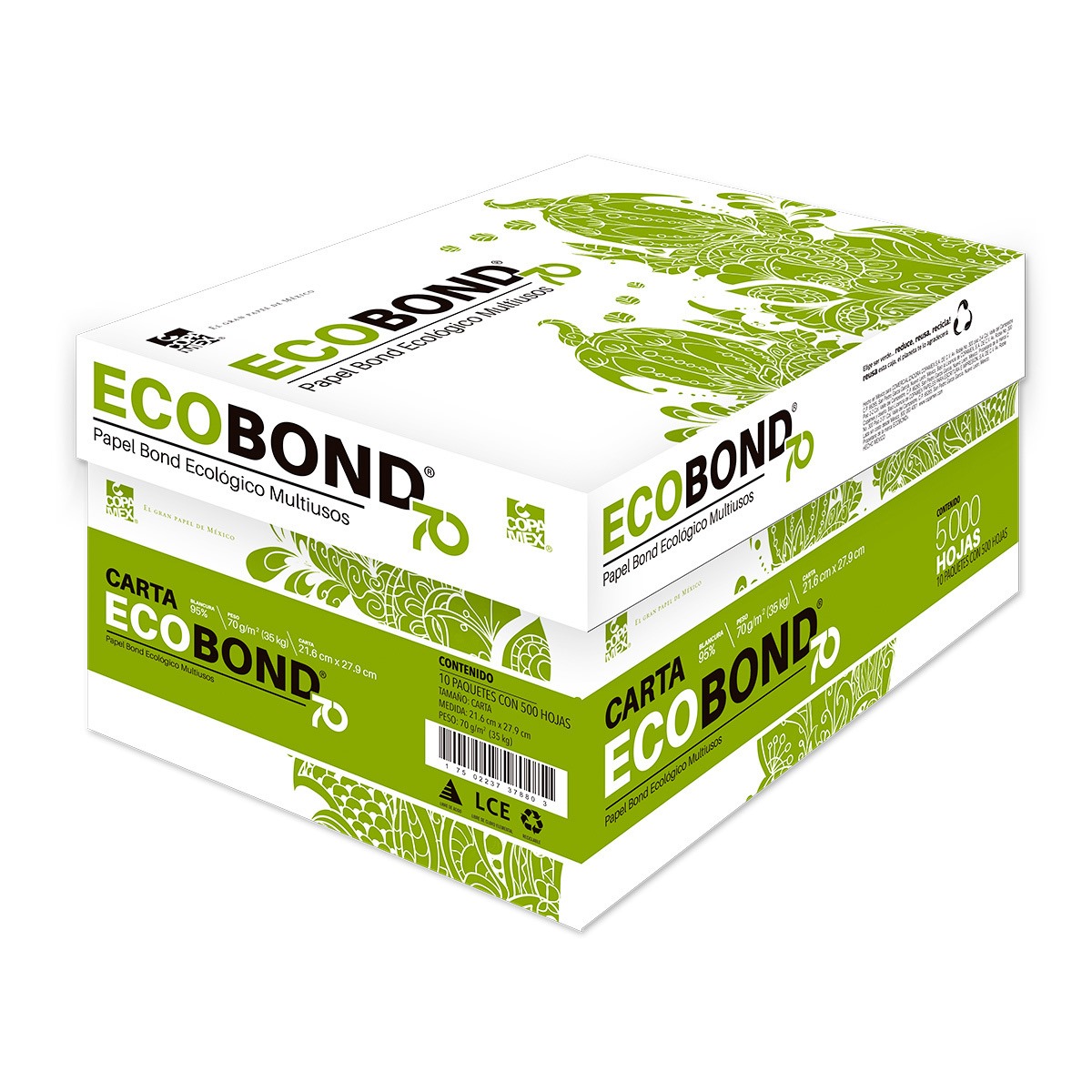 Foto 2 pulgar | Caja Papel Carta Ecobond 5000 Hojas Blanco 95%