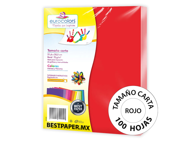Foto 2 pulgar | Papel Bond Eurocolors Carta Rojo 75 G 100 Hojas