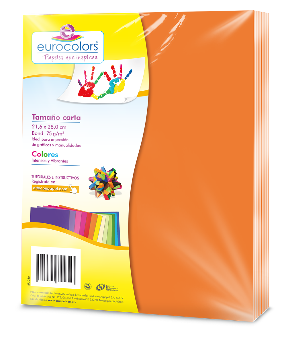 Foto 2 pulgar | Papel Bond Eurocolors Carta Naranja Vibrante 75 Gr - 100 Hojas