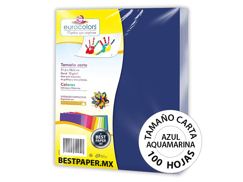 Foto 2 pulgar | Papel Bond Eurocolors Tamaño Carta Azul Aquamarina 75 g - 100 Hojas