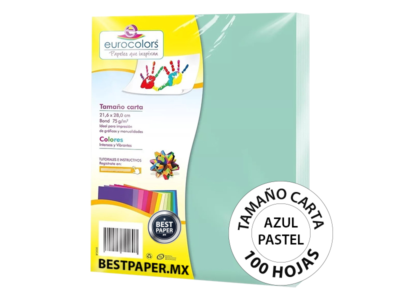 Foto 2 pulgar | Papel Bond Eurocolors Tamaño Carta Azul Pastel 75 g - 100 Hojas