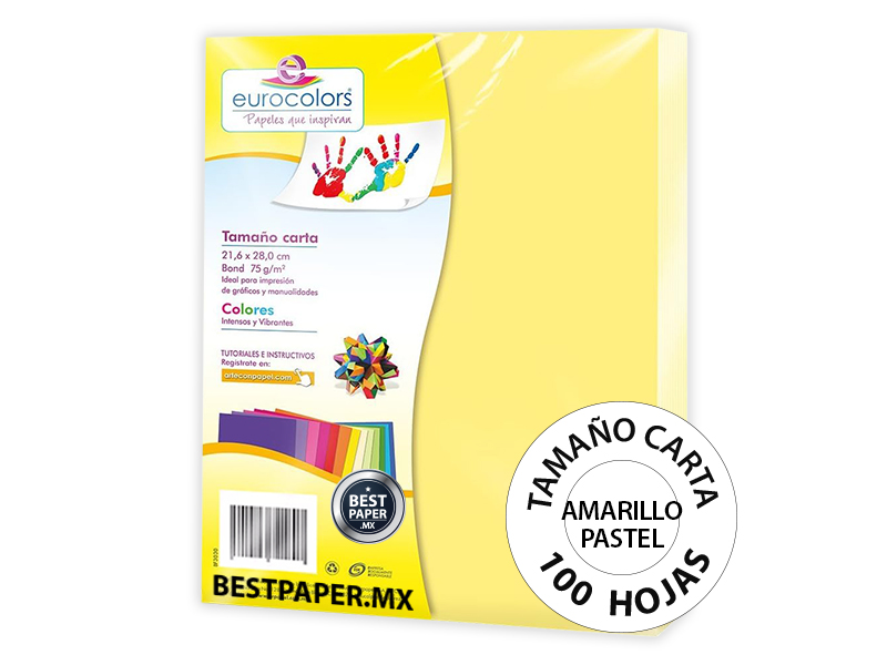 Foto 2 pulgar | Papel Bond Eurocolors Carta Amarillo Pastel 75 Gr - 100 Hojas