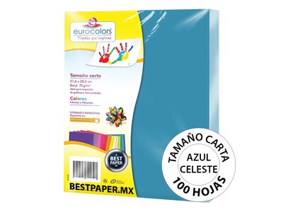 Foto 1 | Papel Bond Eurocolors Tamaño Carta Azul Celeste 75 g - 100 Hojas