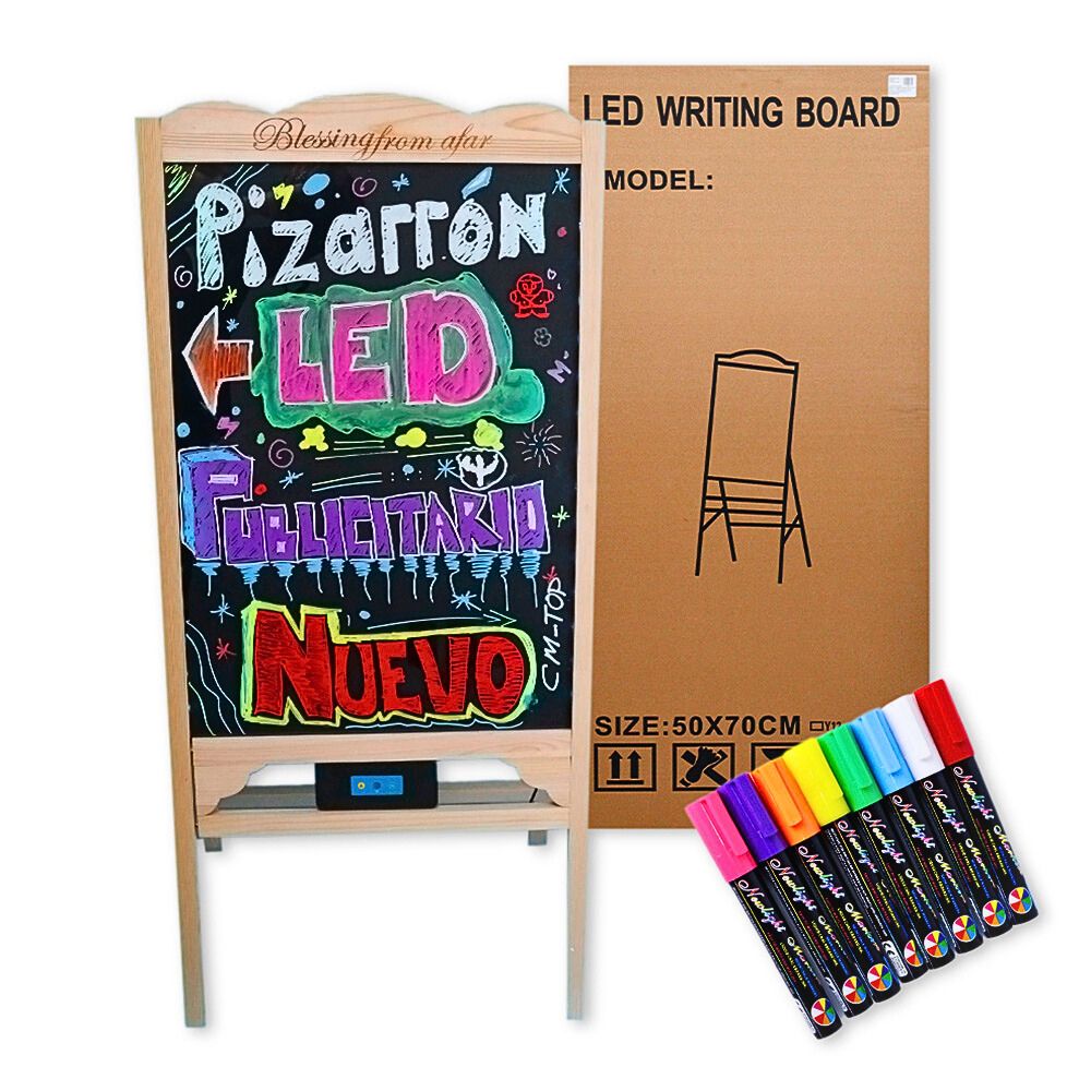 Pizarrón Led Neón Borrable con Control Remoto Recargable