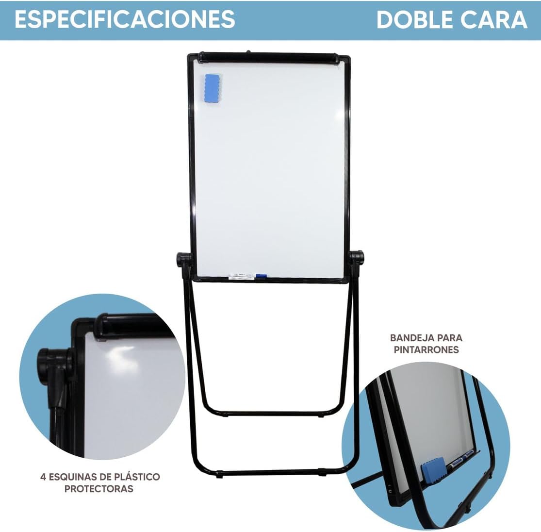 Foto 3 pulgar | Pizarrón Magnético Blanco con Base Ajustable | Pintarrón con Superficie Esmaltada 60x90 cm | Ideal para Ofici