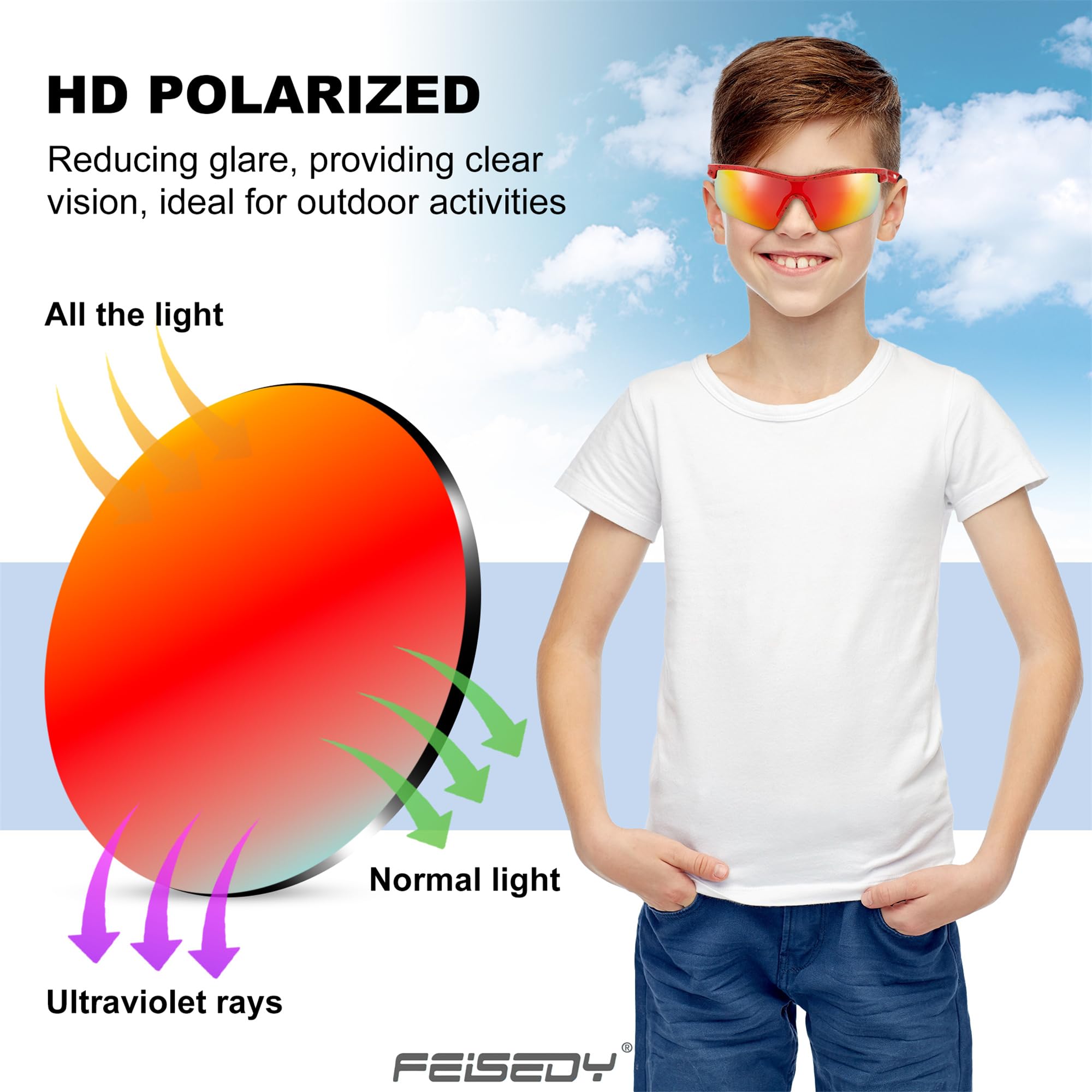 Foto 5 pulgar | Gafas De Sol Feisedy Para Niños Y Adolescentes De Béisbol Polarizadas B2454 - Venta Internacional.
