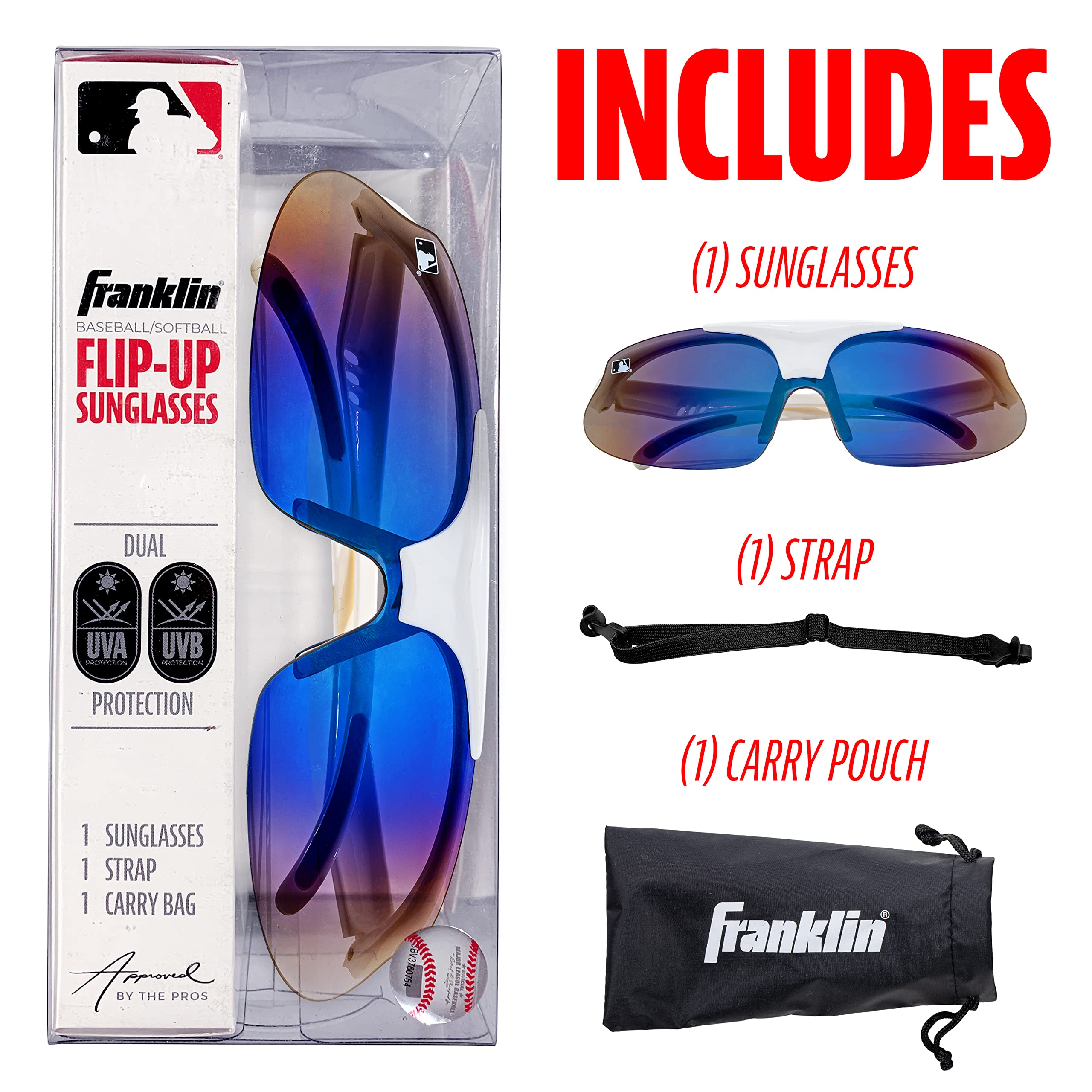 Foto 3 pulgar | Gafas De Sol Franklin Sports Oval Mlb Wht Dlx Flip-up Blancas - Venta Internacional.