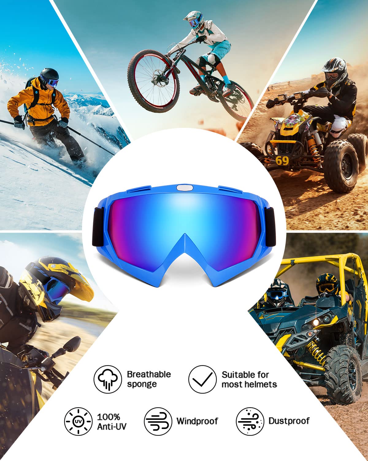 Foto 5 | Gafas De Motocross Kemimoto, Antiuv, Para Moto De Cross, Atv, Utv - Venta Internacional.