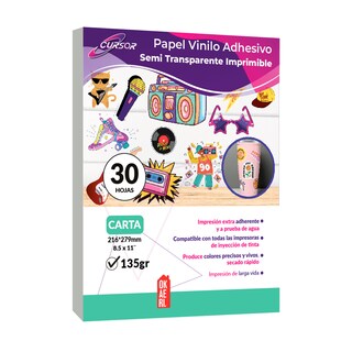 Foto 1 | Papel Vinilo Adhesivo Semi Transparente Cursor 30 Hojas Carta Inkjet