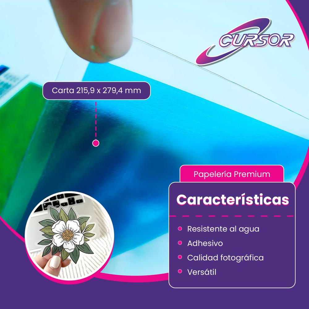 Foto 4 | Papel Vinilo Adhesivo Semi Transparente Cursor 30 Hojas Carta Inkjet