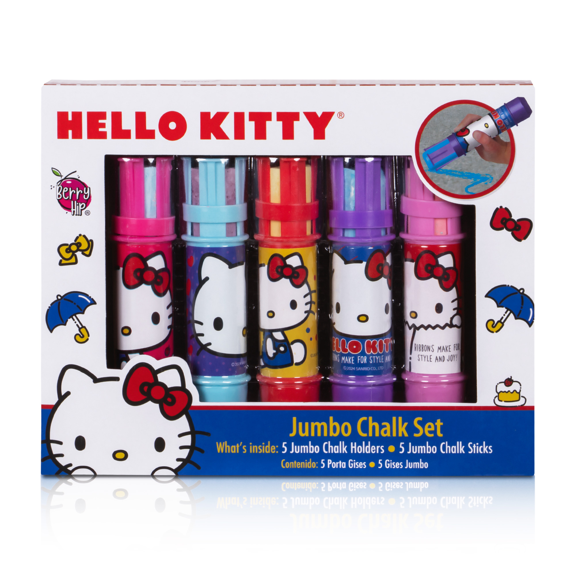 Foto 2 pulgar | Set De 5 Gises Jumbo Con Portagis De ''h E Ll O Kitty'', Colores Vibrantes E Intensos, Ideal Para Pizarrón, Arte, E