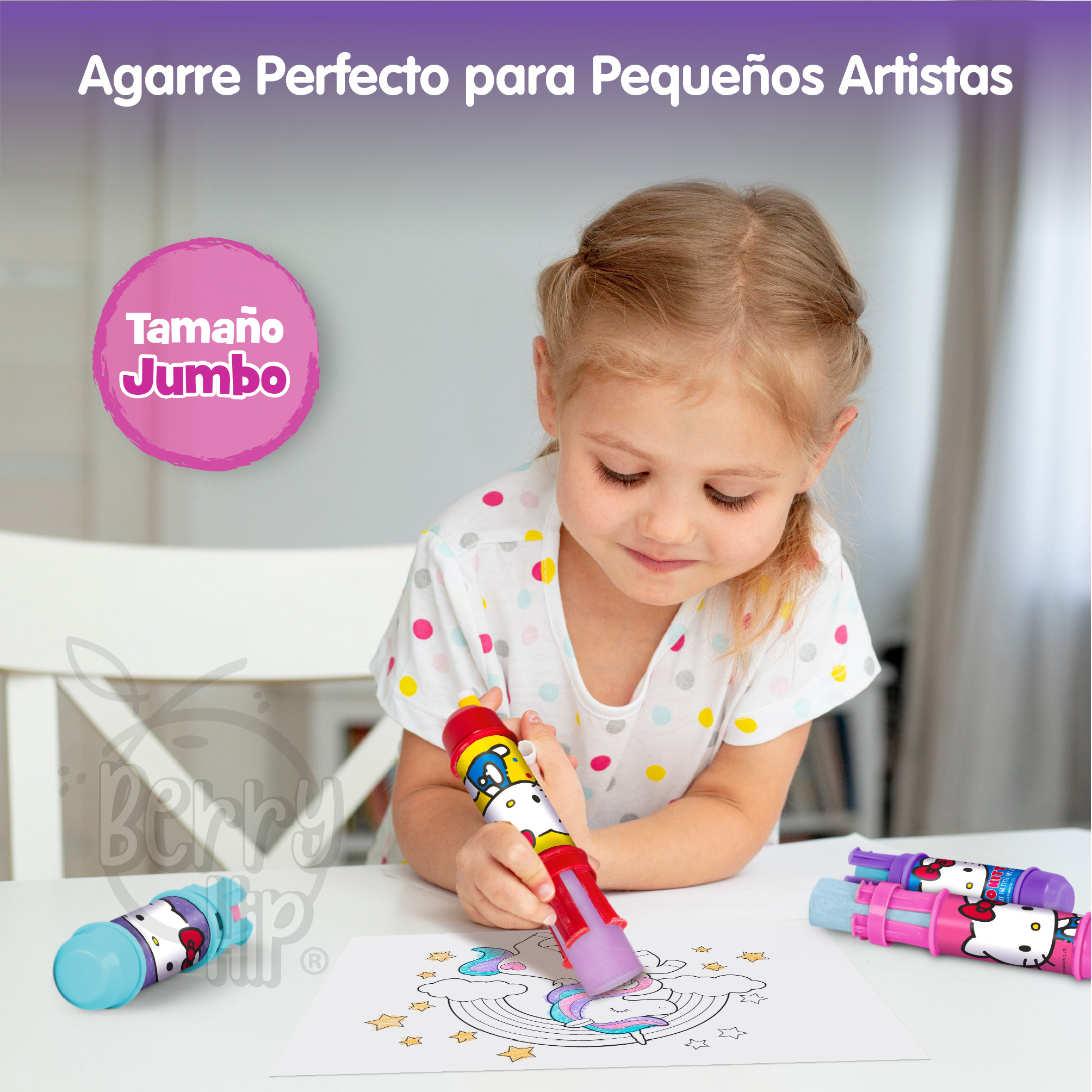 Foto 3 pulgar | Set De 5 Gises Jumbo Con Portagis De ''h E Ll O Kitty'', Colores Vibrantes E Intensos, Ideal Para Pizarrón, Arte, E
