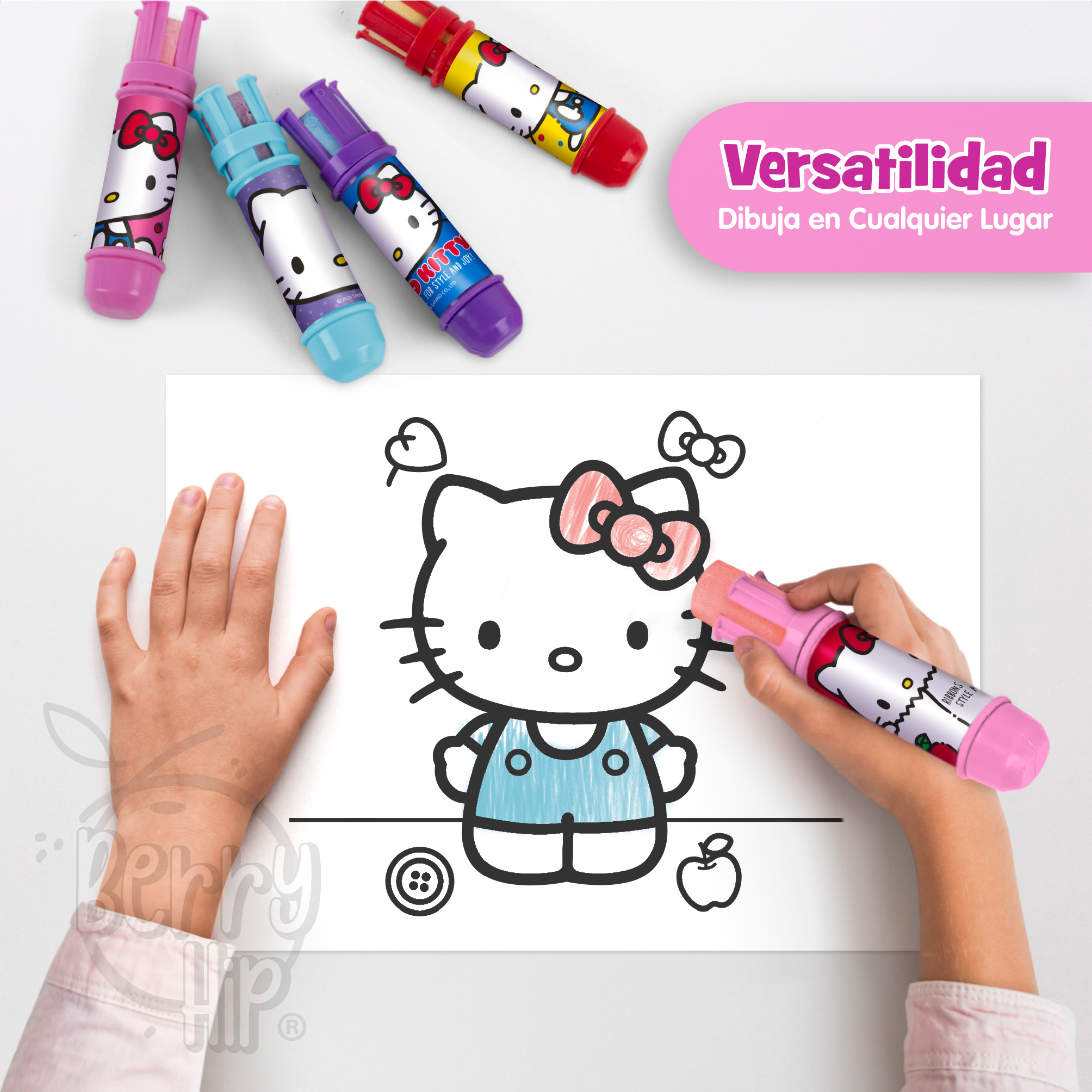 Foto 5 pulgar | Set De 5 Gises Jumbo Con Portagis De ''h E Ll O Kitty'', Colores Vibrantes E Intensos, Ideal Para Pizarrón, Arte, E