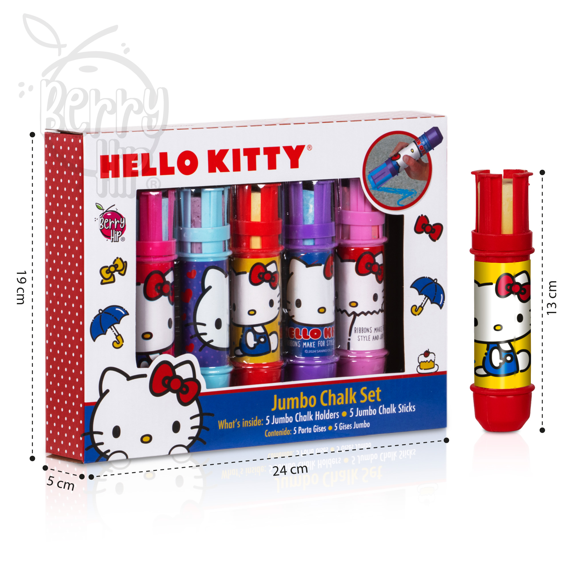 Foto 6 pulgar | Set De 5 Gises Jumbo Con Portagis De ''h E Ll O Kitty'', Colores Vibrantes E Intensos, Ideal Para Pizarrón, Arte, E
