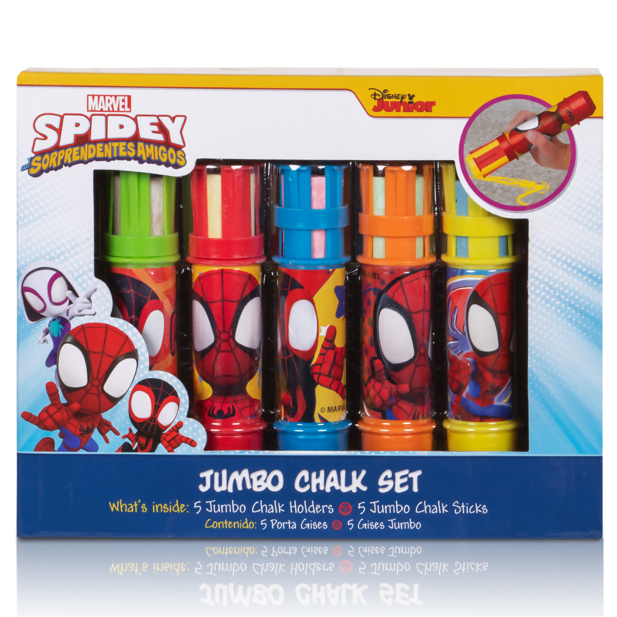 Foto 2 pulgar | Set De 5 Gises Jumbo Con Portagis De Spidey, Colores Vibrantes E Intensos, Ideal Para Pizarrón, Arte, Escritorio Y Dib