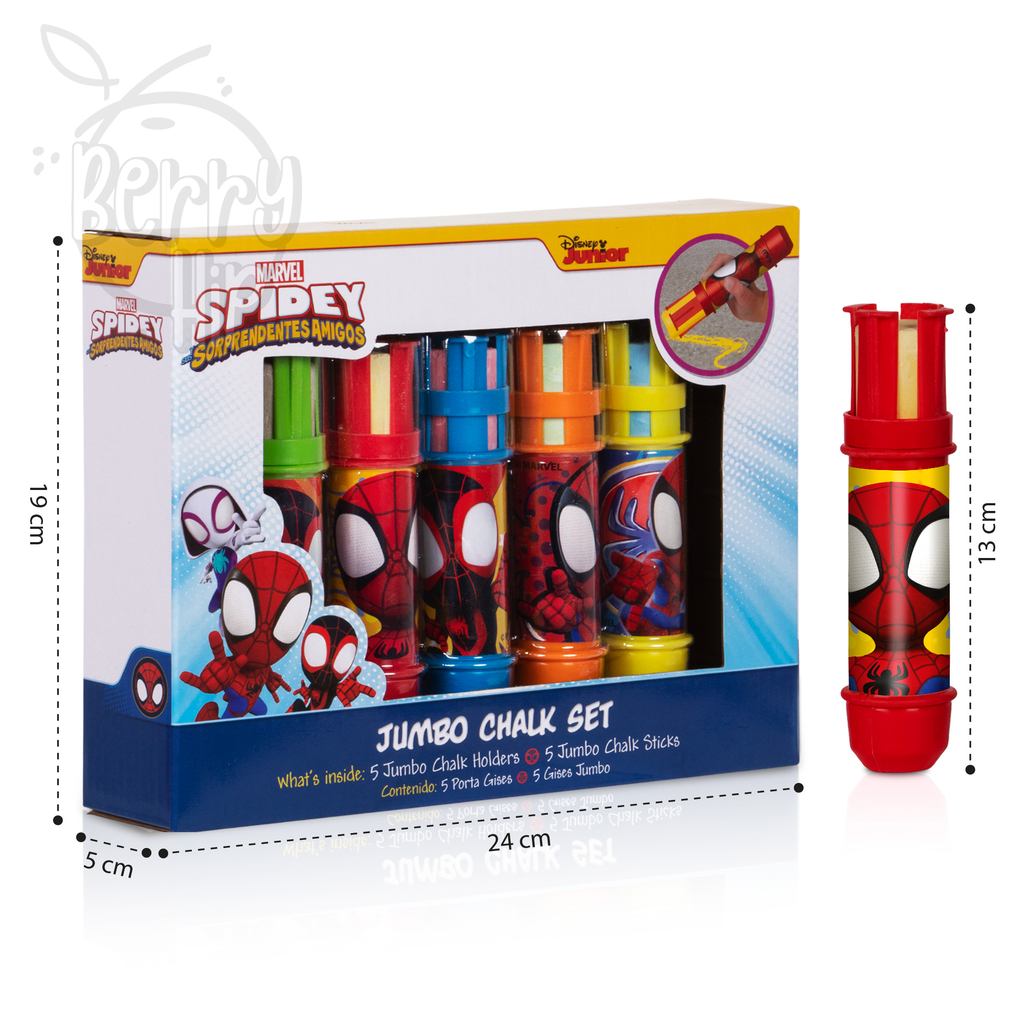 Foto 6 pulgar | Set De 5 Gises Jumbo Con Portagis De Spidey, Colores Vibrantes E Intensos, Ideal Para Pizarrón, Arte, Escritorio Y Dib