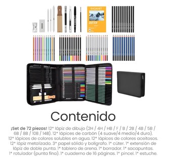 Foto 3 | Kit De Dibujo Profesional Lápices Boceto Y Accesorios 72 Pzs Trazo Multicolor