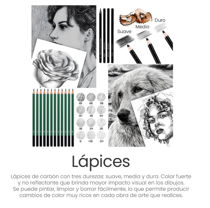 Foto 6 pulgar | Kit De Dibujo Profesional Lápices Boceto Y Accesorios 72 Pzs Trazo Multicolor