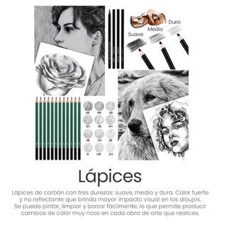 Foto 5 | Kit De Dibujo Profesional Lápices Boceto Y Accesorios 72 Pzs Trazo Multicolor