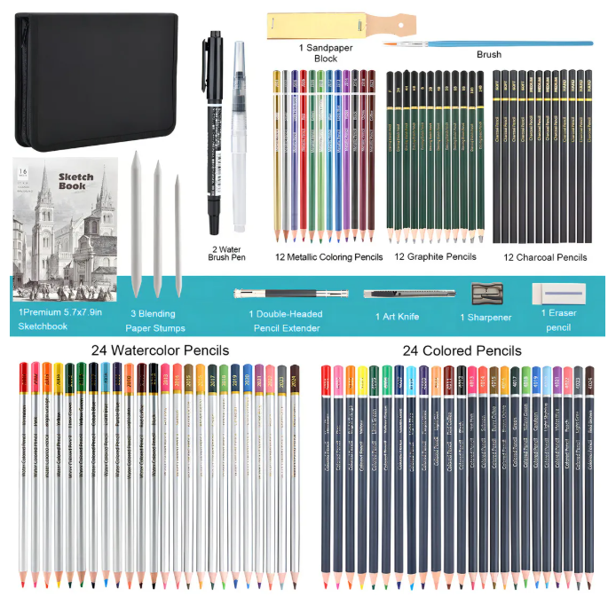 Foto 3 | 96 Piezas Kit De Lápices Picool Sketcher De Dibujo Pintura Y Boceto Incluye Carboncillo Lápices De Colores Libro De