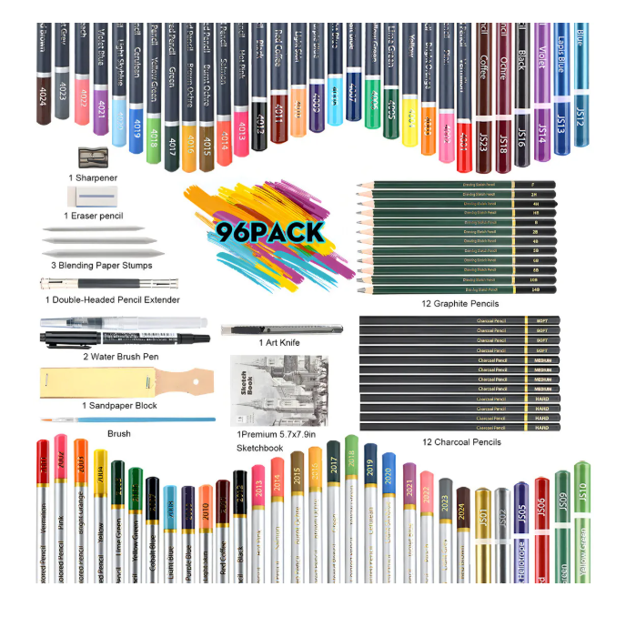 Foto 4 | 96 Piezas Kit De Lápices Picool Sketcher De Dibujo Pintura Y Boceto Incluye Carboncillo Lápices De Colores Libro De