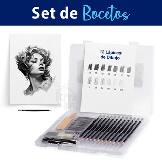 Foto 2 | Berry Hip Set De Bocetos Con 12 Lápices Carbón Y Estuche Organizador Lleva Tu Arte A Otro Nivel