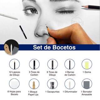 Foto 4 | Berry Hip Set De Bocetos Con 12 Lápices Carbón Y Estuche Organizador Lleva Tu Arte A Otro Nivel