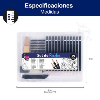 Foto 7 | Berry Hip Set De Bocetos Con 12 Lápices Carbón Y Estuche Organizador Lleva Tu Arte A Otro Nivel