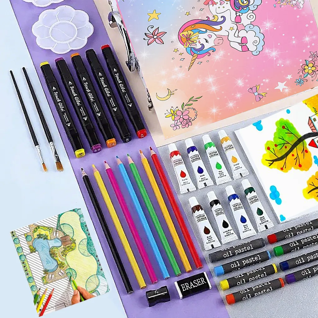 Foto 4 pulgar | Set De Arte Dibujo Belug Colores Marcadores Lápices 50pcs Multicolor  Unicornio