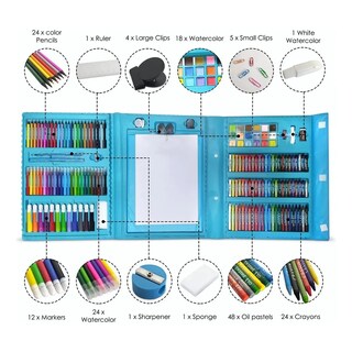 Foto 2 | 208 Kit Acuarela Belug Lápices Niños Kit De Dibujo Y Pinturas Estuche Azul