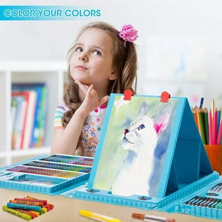 Foto 3 | 208 Kit Acuarela Belug Lápices Niños Kit De Dibujo Y Pinturas Estuche Azul