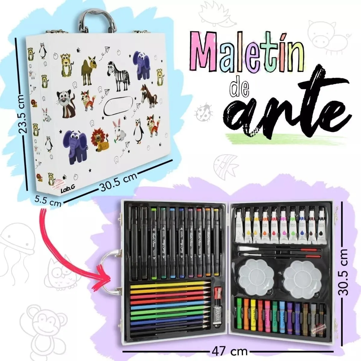 Foto 4 pulgar | Set De Arte Dibujo Lab.gcolores Marcadores Lápices 50pcs Blanco Animales