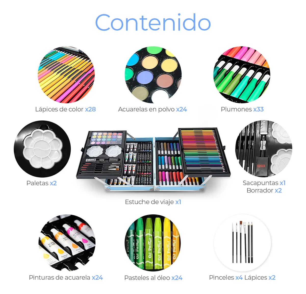 Foto 6 pulgar | Kit De Dibujo Belug Profesional Lápices Plumones Unicornio Azul