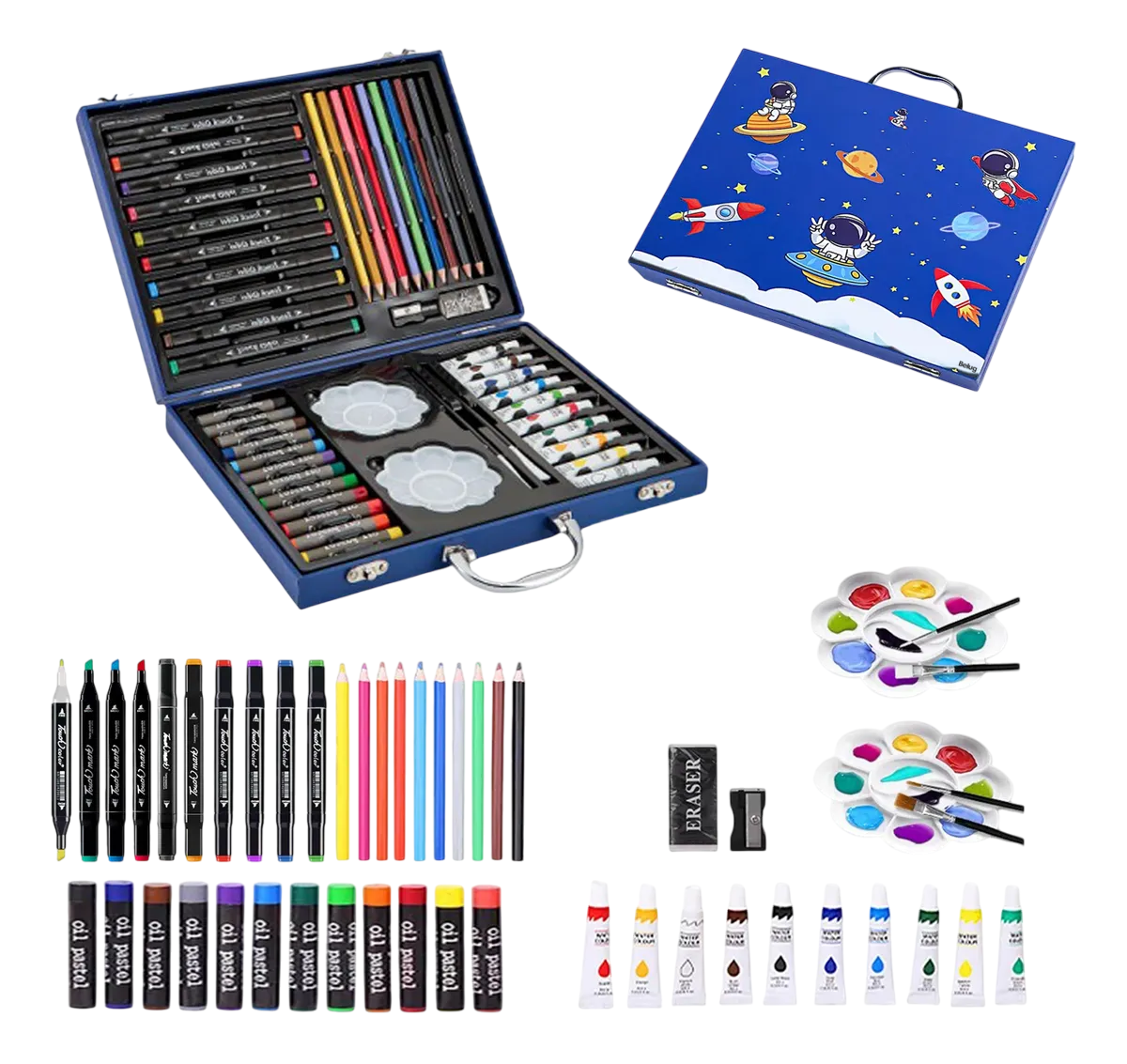 Foto 2 pulgar | Set De Arte Dibujo Belug Colores Marcadores Lápices 50pcs Azul Marino Astronauta1 Avion