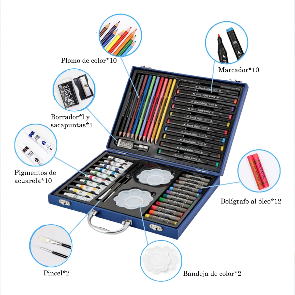 Foto 4 pulgar | Set De Arte Dibujo Belug Colores Marcadores Lápices 50pcs Azul Marino Astronauta1 Avion