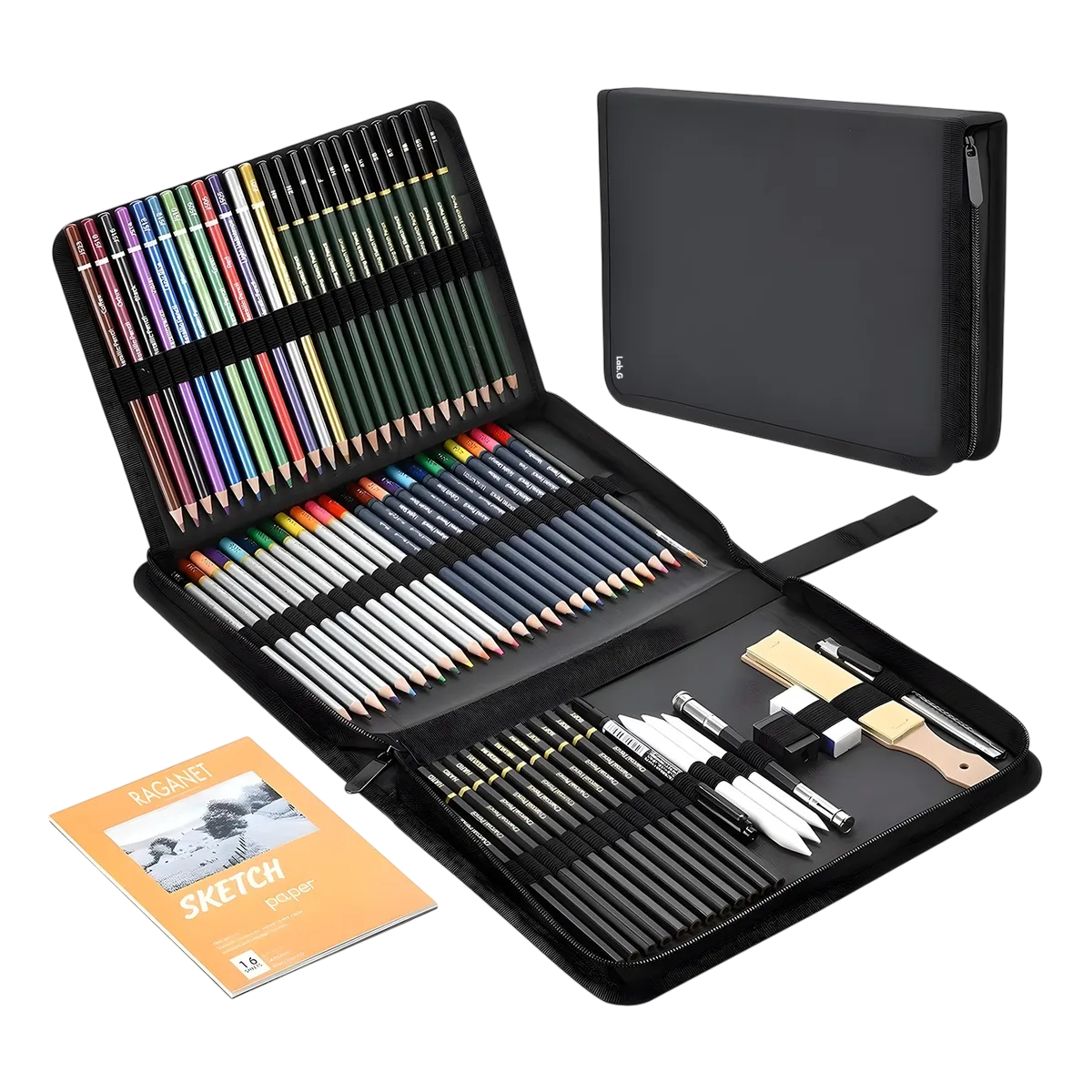 Foto 1 | Kit De Dibujo Lab.g  Profesional Lápices Boceto Y Accesorios 72 Pzs Estuche Negro