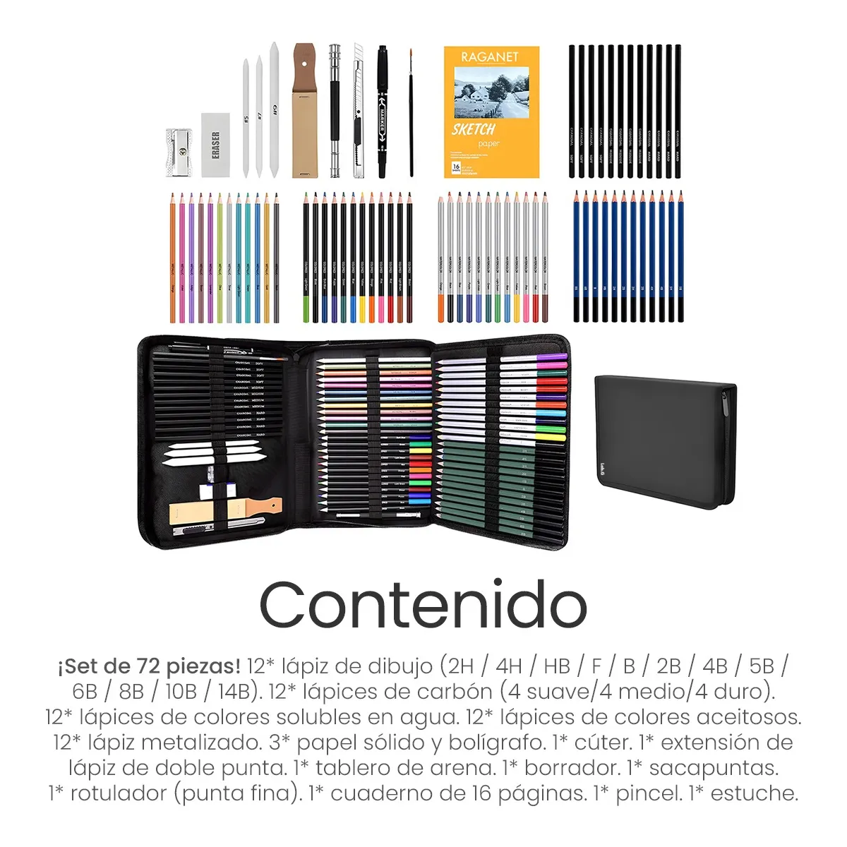 Foto 3 pulgar | Kit De Dibujo Lab.g  Profesional Lápices Boceto Y Accesorios 72 Pzs Estuche Negro