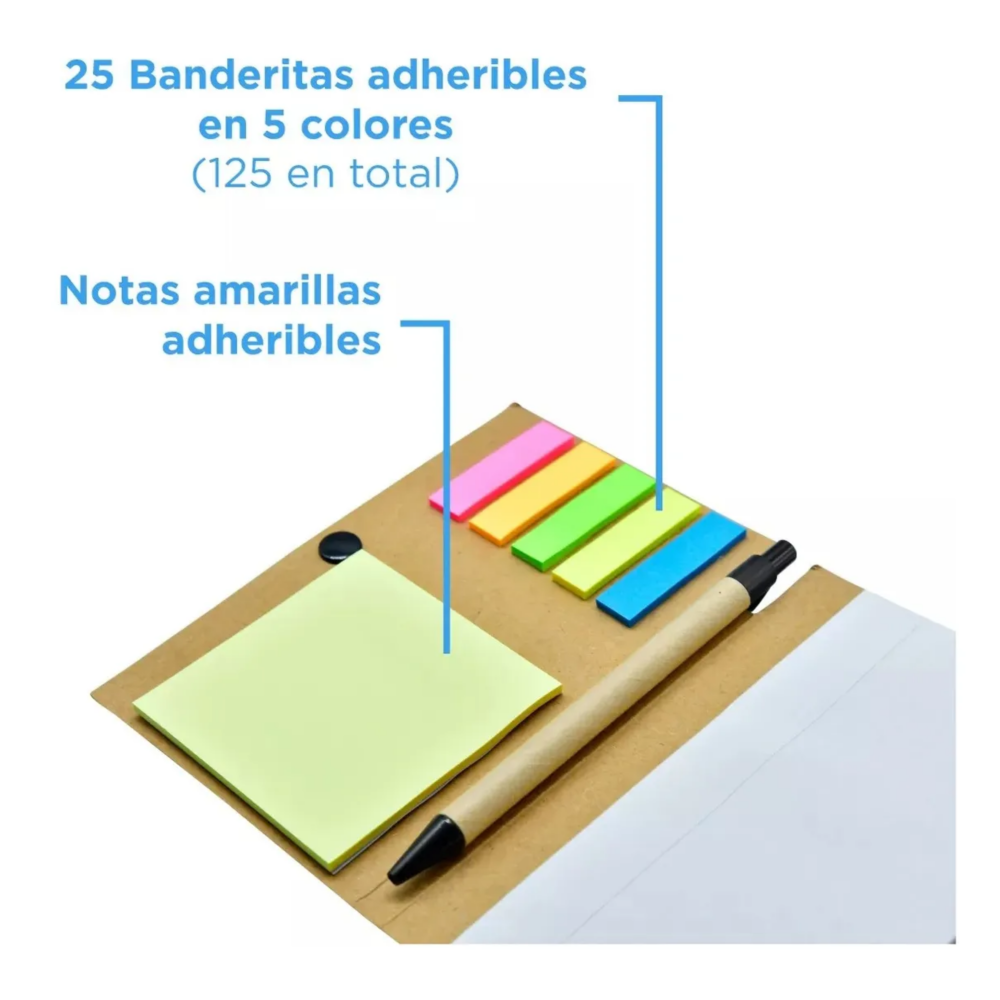 Foto 3 | Libreta Ecológica Con Notas Adhesivas Post It Y Pluma Lab.g, 10 Pz Color Caqui