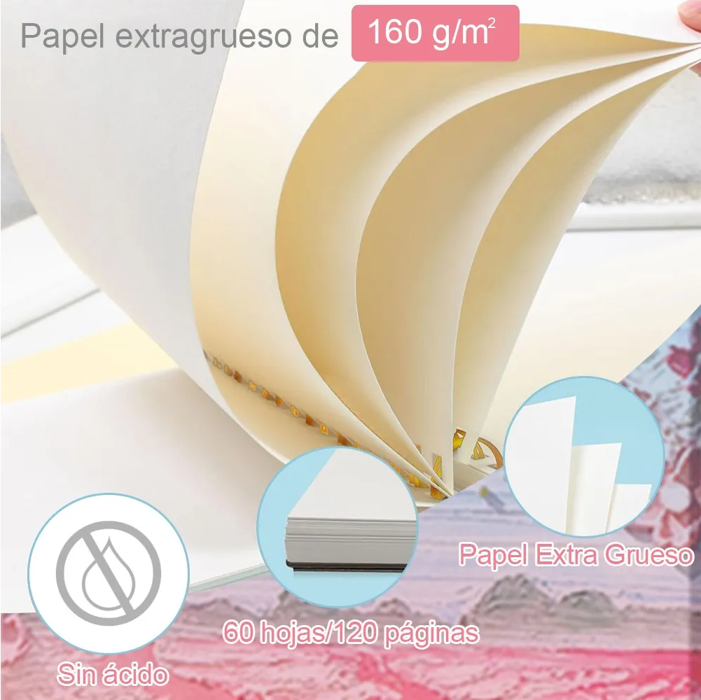 Foto 5 pulgar | 2pcs A4 Cuaderno Belug  De Dibujo 240p Con Lámina Gruesa Rosa Palido
