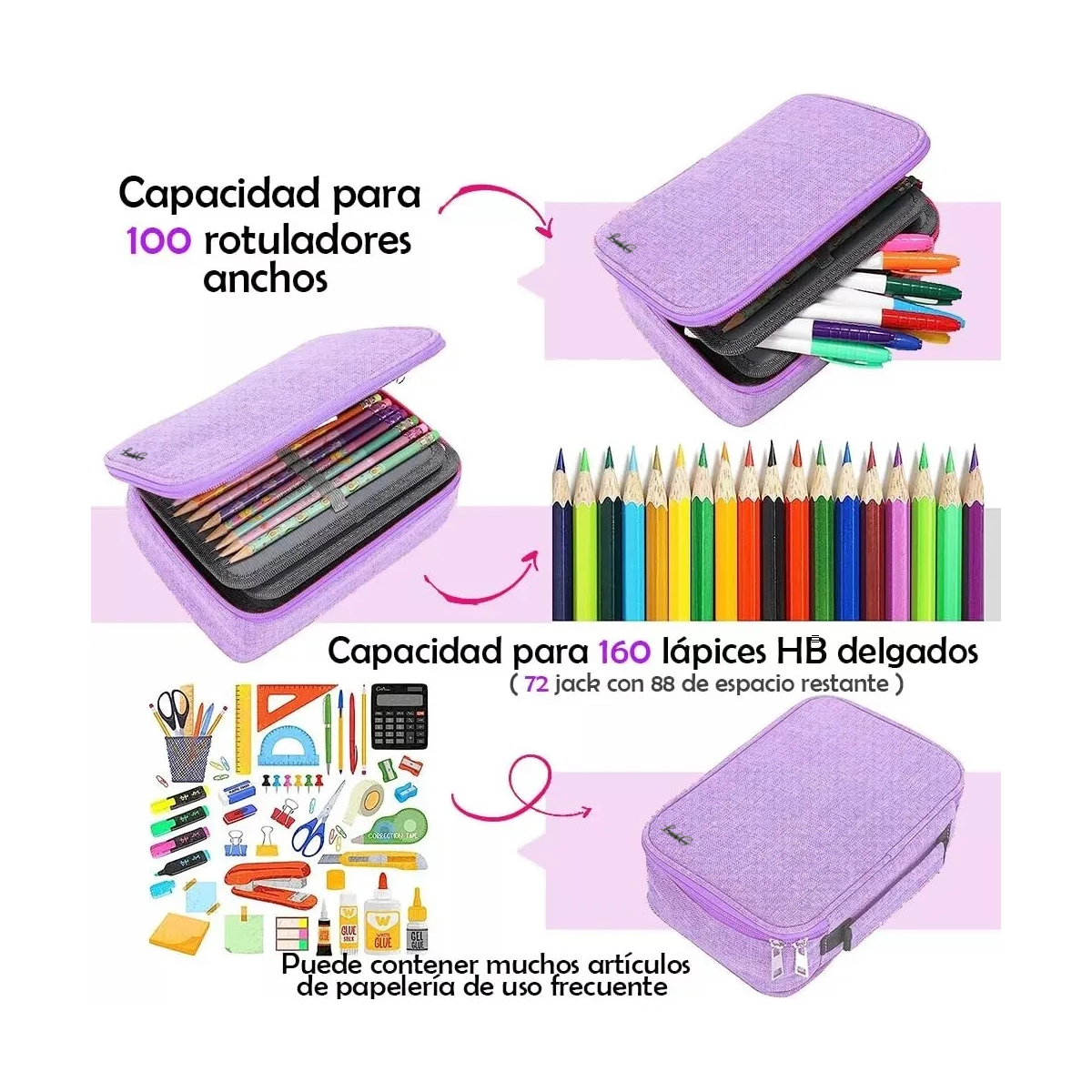 Foto 6 pulgar | Estuche Para Lápices De Gran Capacidad 72 Ranuras De Colores Lab.g Púrpura