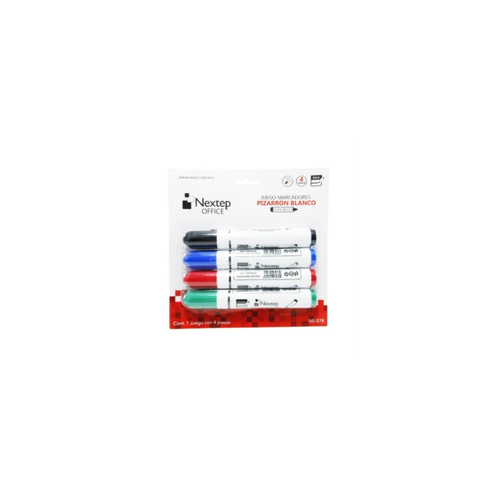 Foto 3 pulgar | Juego Marcador Nextep Para Pizarrón Blanco 4 Colores Punta Gruesa Cincel 4mm