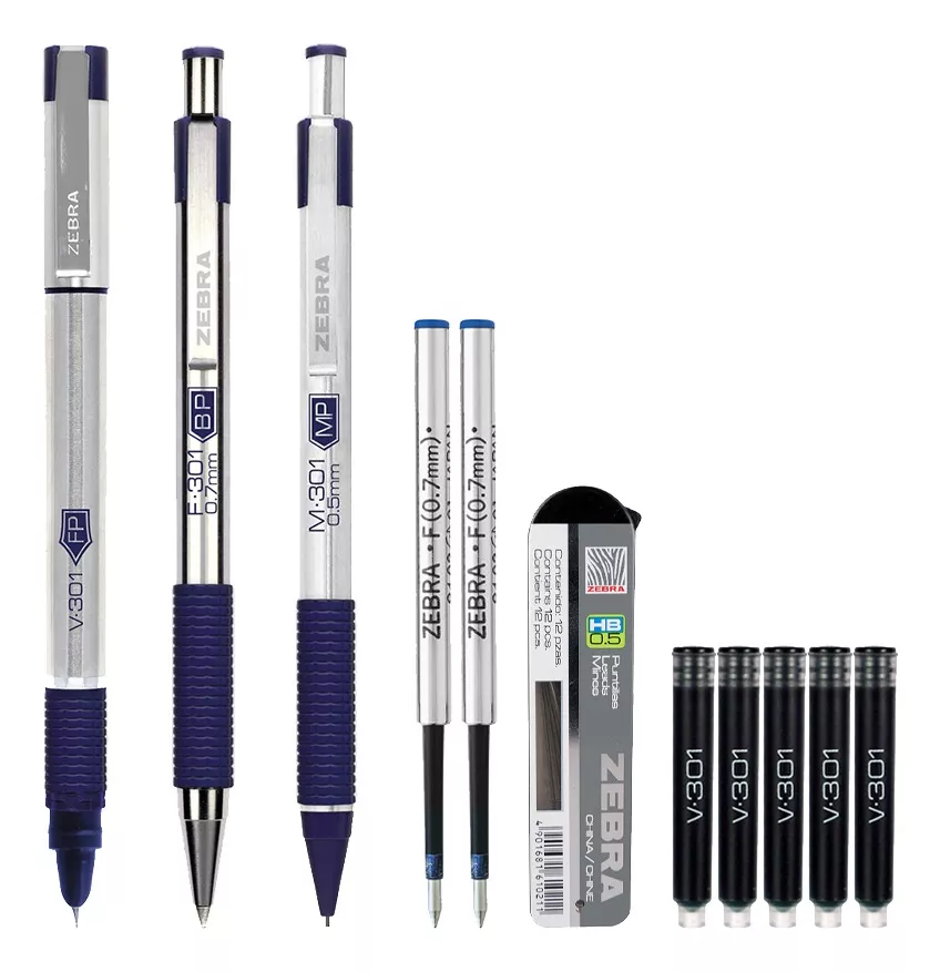 Foto 1 | Zebra Paquete Clásico Max Incluye Portaminas, Bolígrafo Y Pluma Fuente Tinta Azul Más Repuestos Estuche 11 Piezas